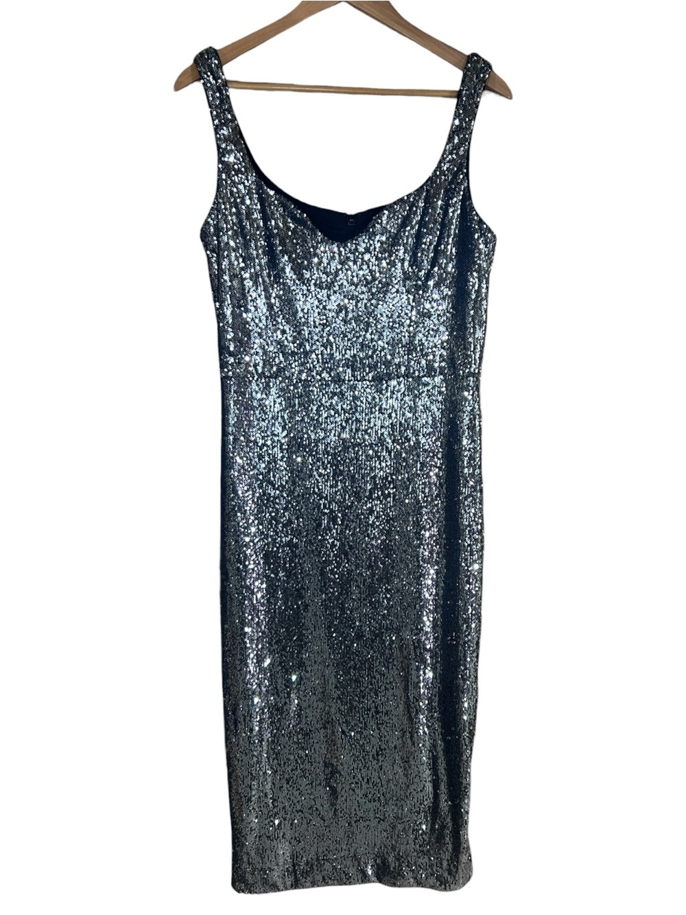 Dress the Population Silver Sequin Sleeveless Midi Dress WOMENS SIZE XL